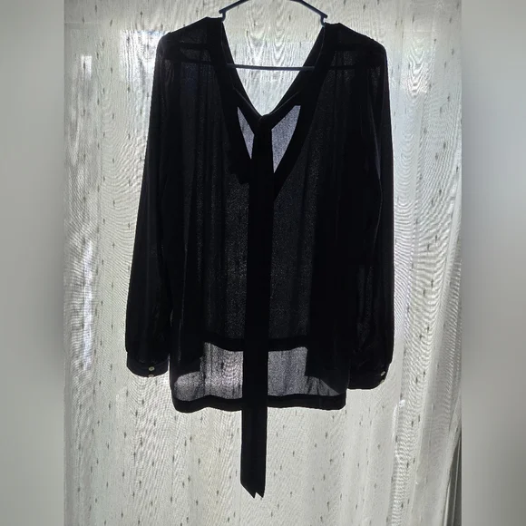 LOFT Dark Blue Tie Back Blouse. - Picture 3 of 4